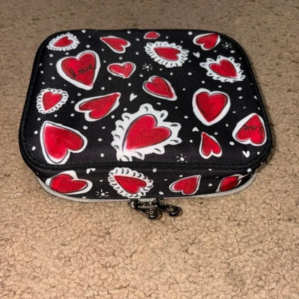 Brighton Love Travel Zip Jewelry Case Hearts Black Red OS